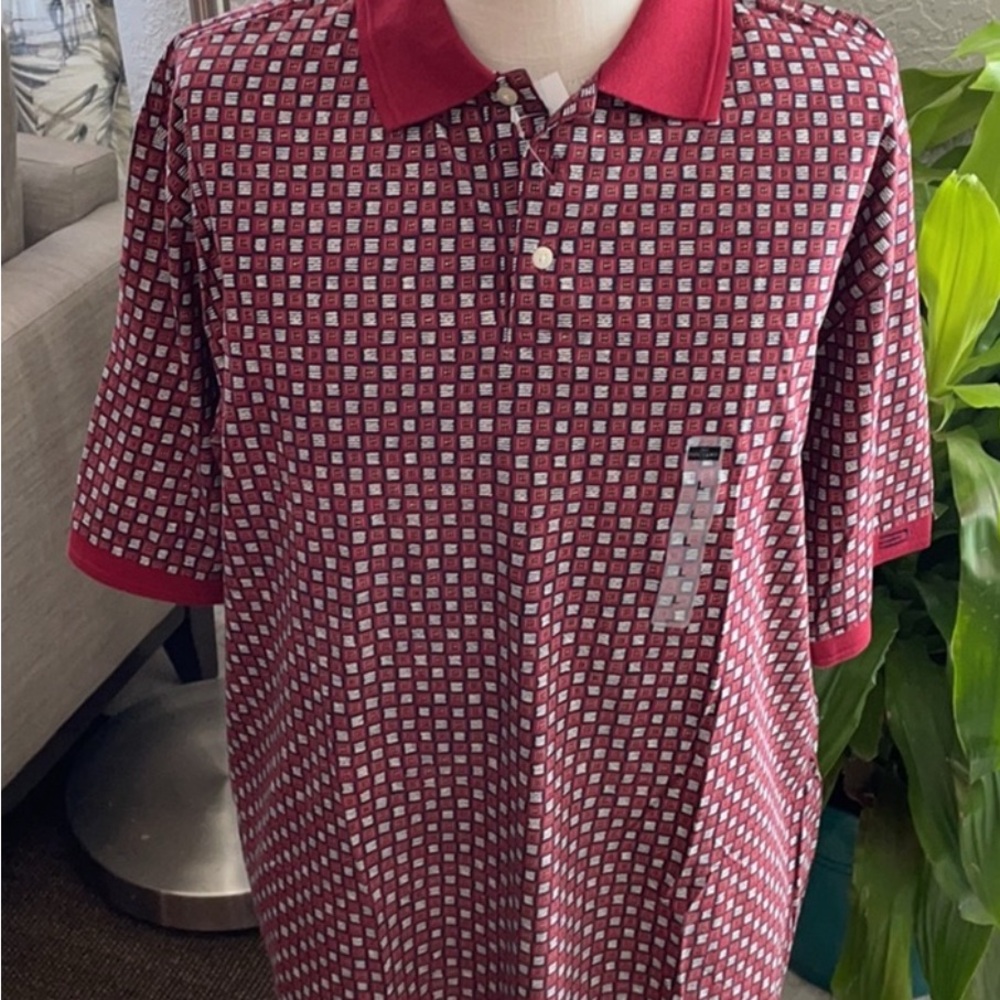 Dockers Red and White Polo Shirt Geometric Pattern
